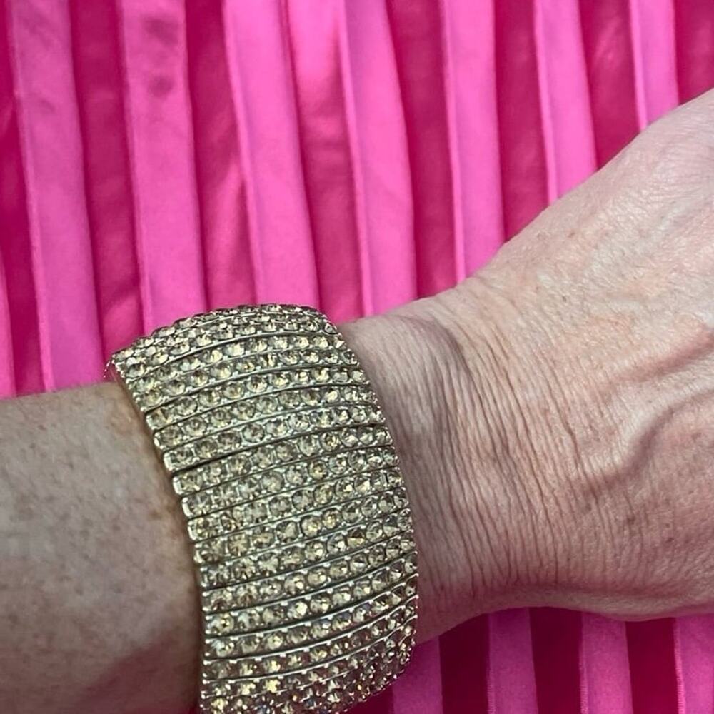 Gold Crystal Wide Cuff Bracelet - Women Jewelry